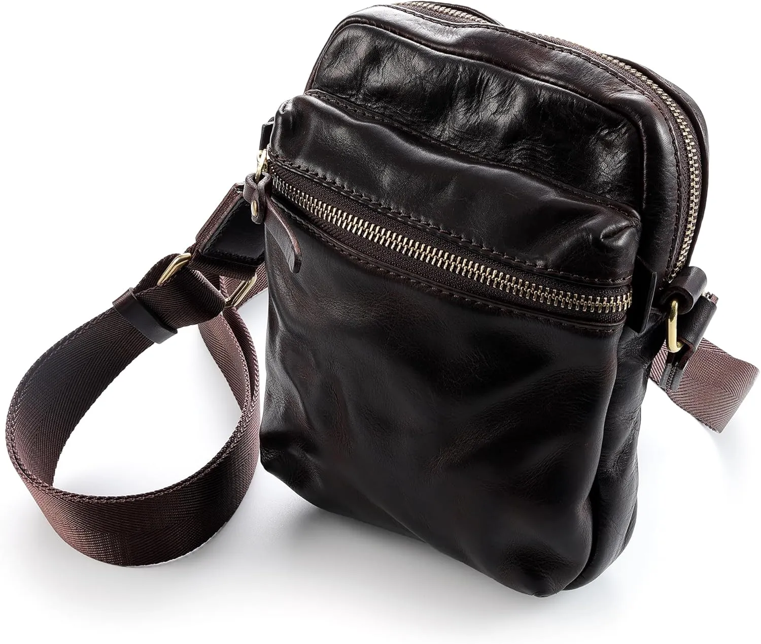 IJUN Handmade Vintage Crossbody Phone Purse - Full Grain Oil Vegetable Tanned Leather Shoulder Bag XS Size