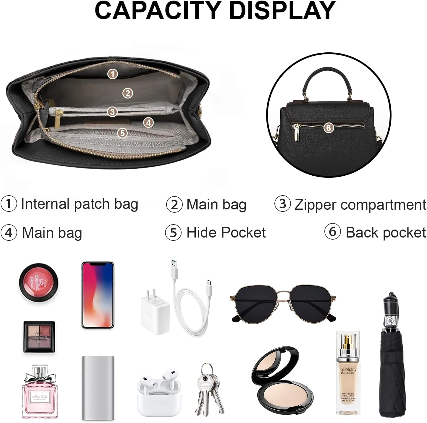 imeetu Purses for Women Leather Shoulder Bag with Zipper and Crossbody Bags Medium Size
