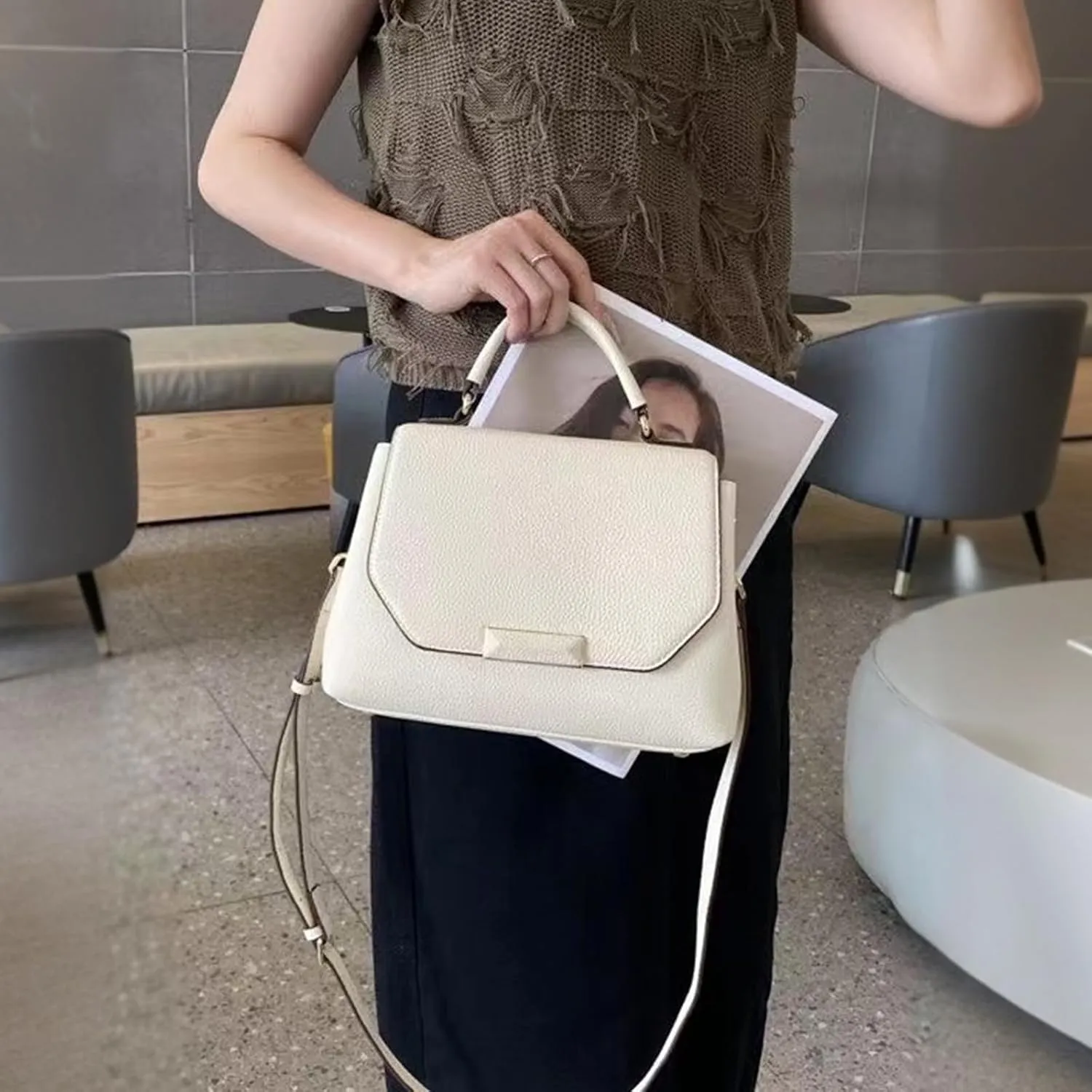 imeetu Purses for Women Leather Shoulder Bag with Zipper and Crossbody Bags Medium Size