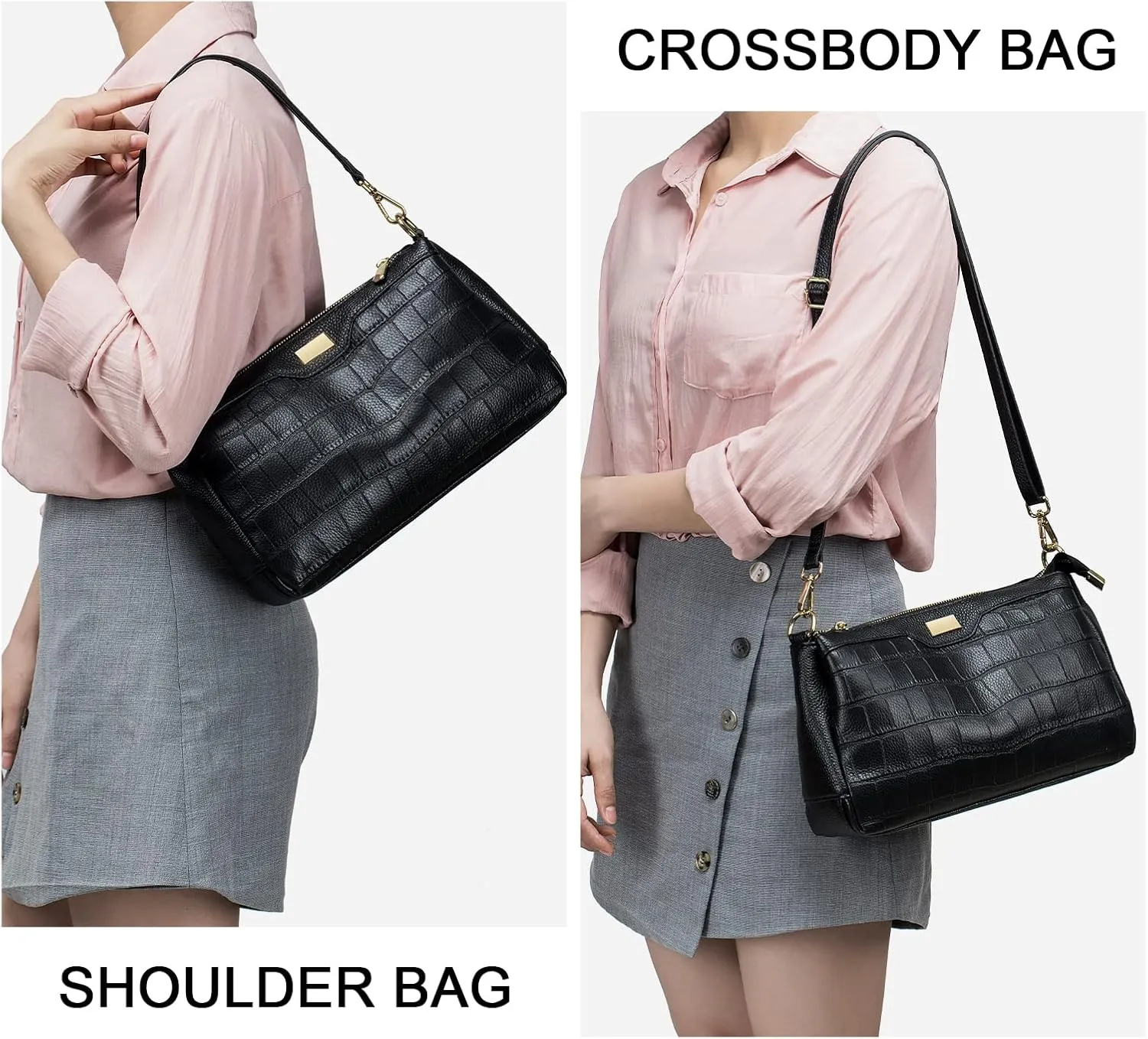 imeetu Shoulder Purse Bag with 2 Removable Straps for Women, Genuine Leather Cross Body Bag with Multi Pocket