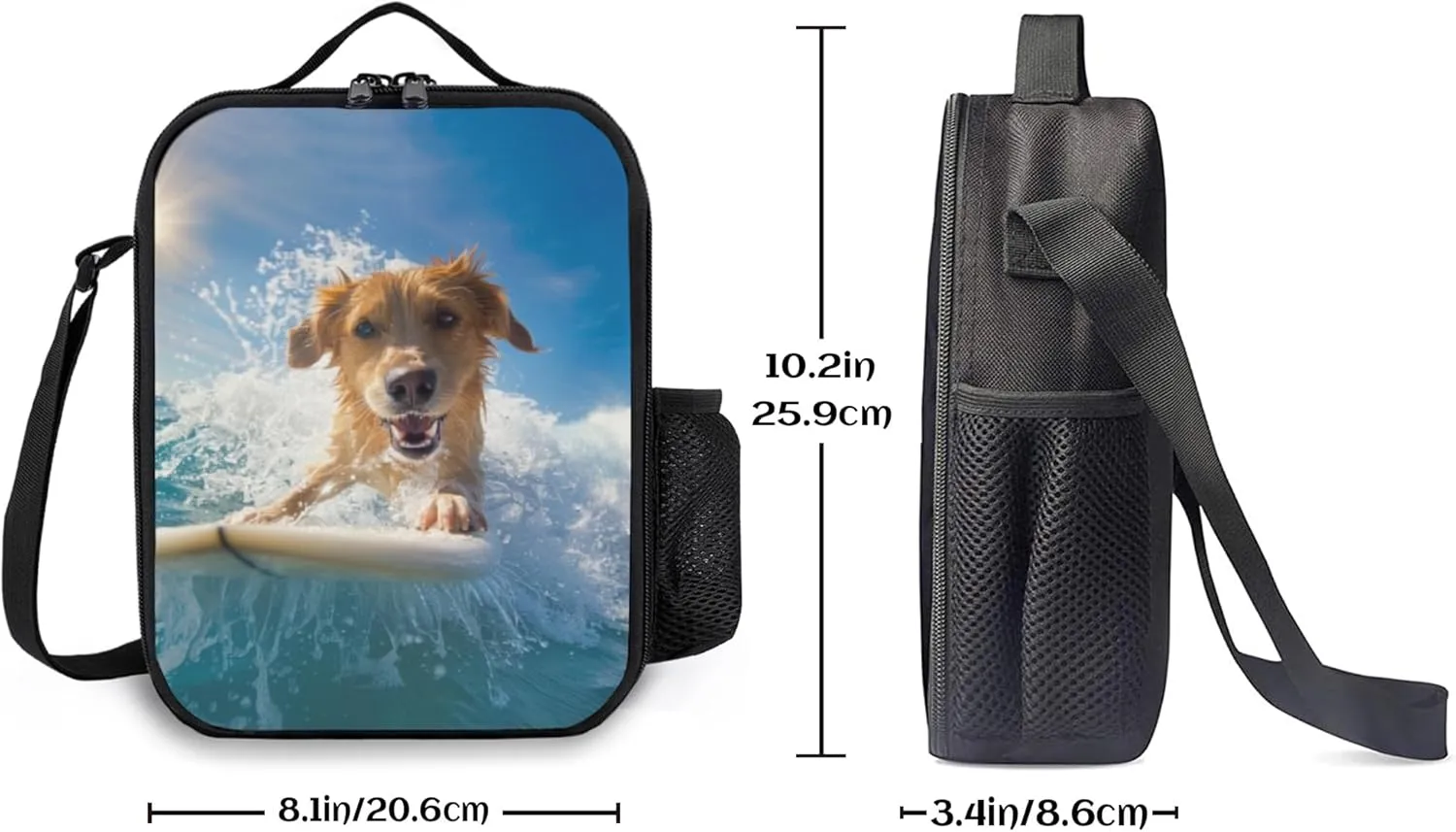 Insulated Lunch Bag, Reusable Portable Lunch Box With Shoulder Strap, Dog Printed Lunch Bag, Funny Cute Bento Lunchbox Cooler Thermal Meal Tote Kit
