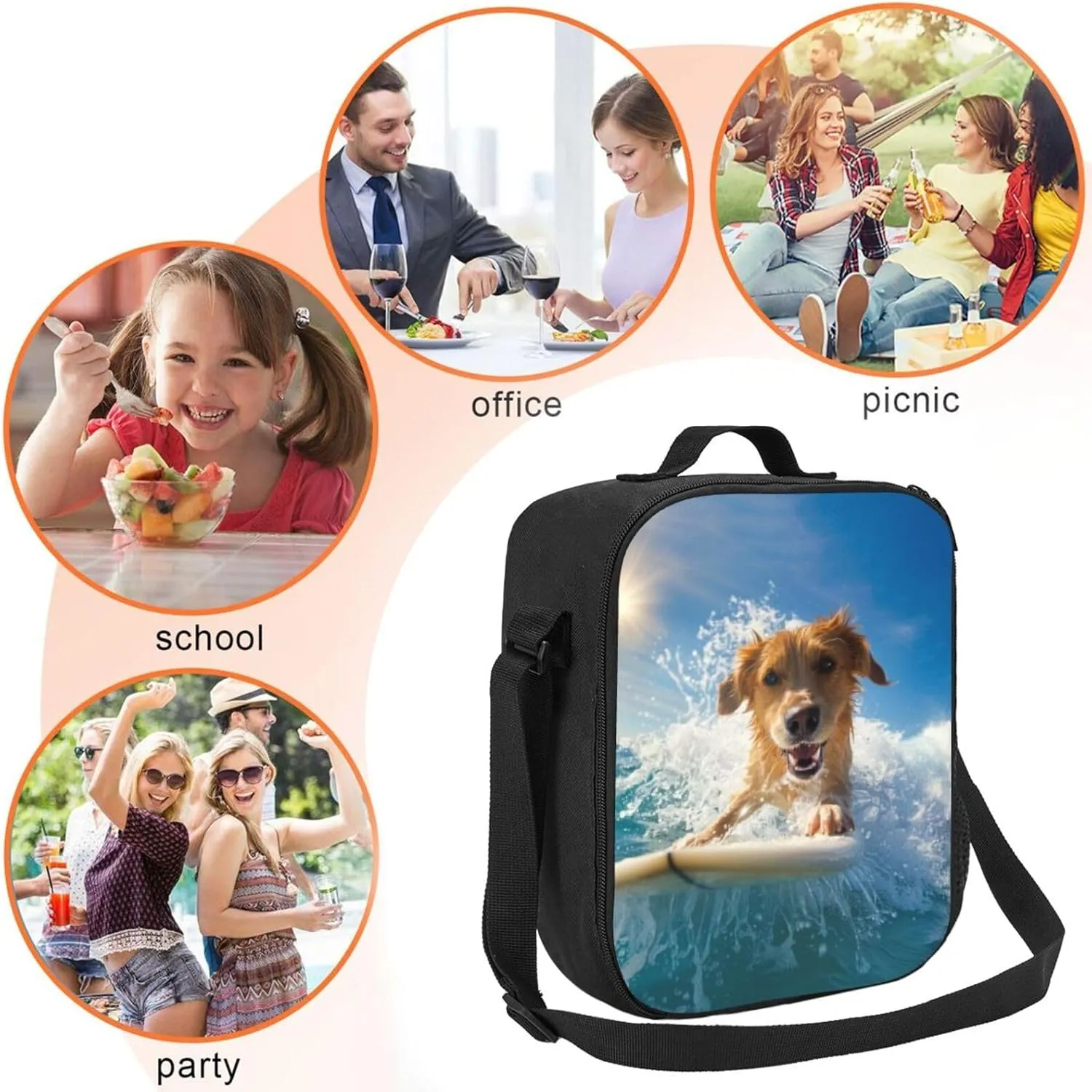 Insulated Lunch Bag, Reusable Portable Lunch Box With Shoulder Strap, Dog Printed Lunch Bag, Funny Cute Bento Lunchbox Cooler Thermal Meal Tote Kit
