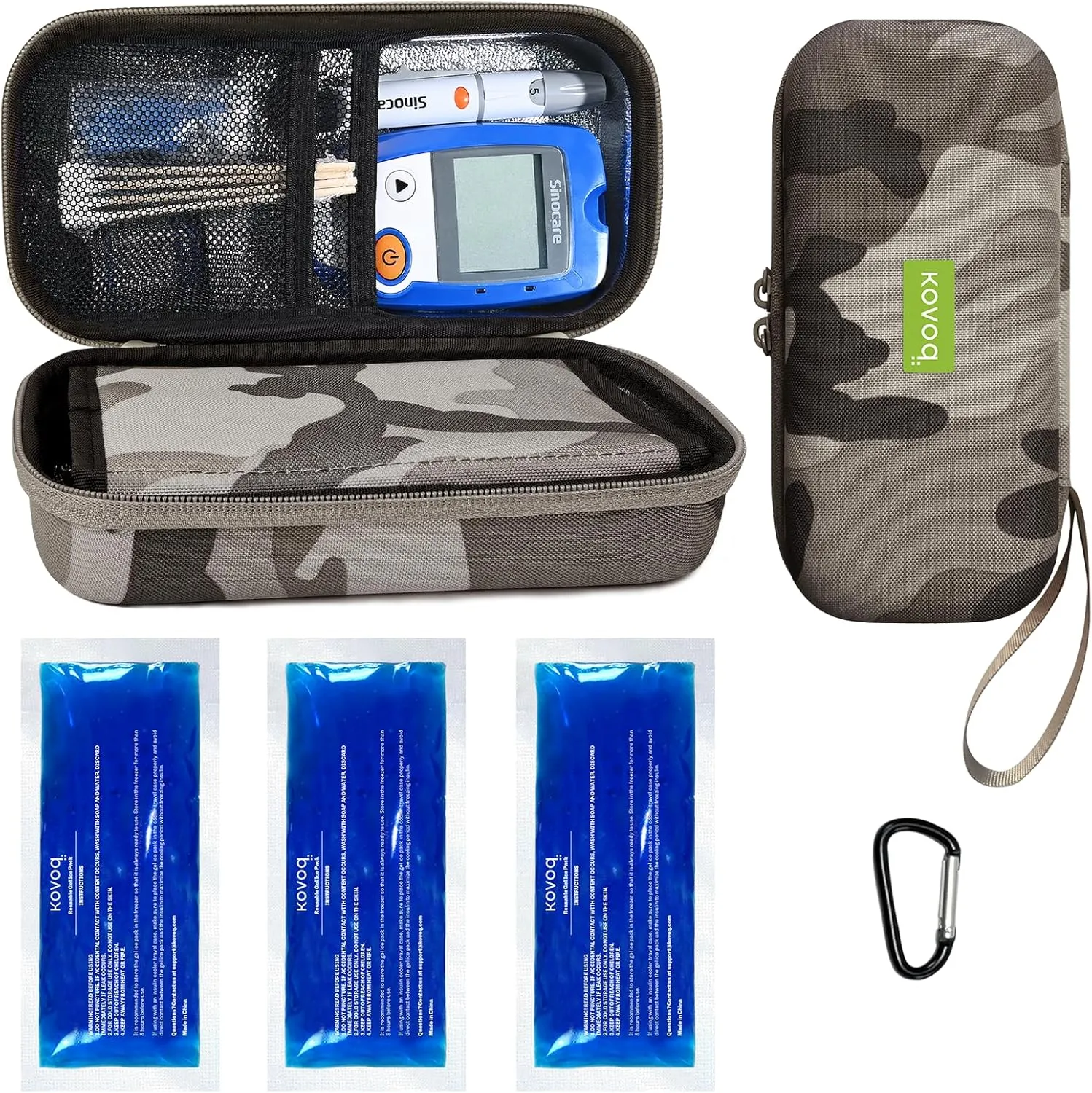 Insulin Cooler Travel Case- 3pcs TSA Approved Gel Ice Packs, Insulated Inner Bag, 1680D Durable Big Space Diabetic Supplies Organizer for Glucose Meter, Pens, Test Strips, Syringes.