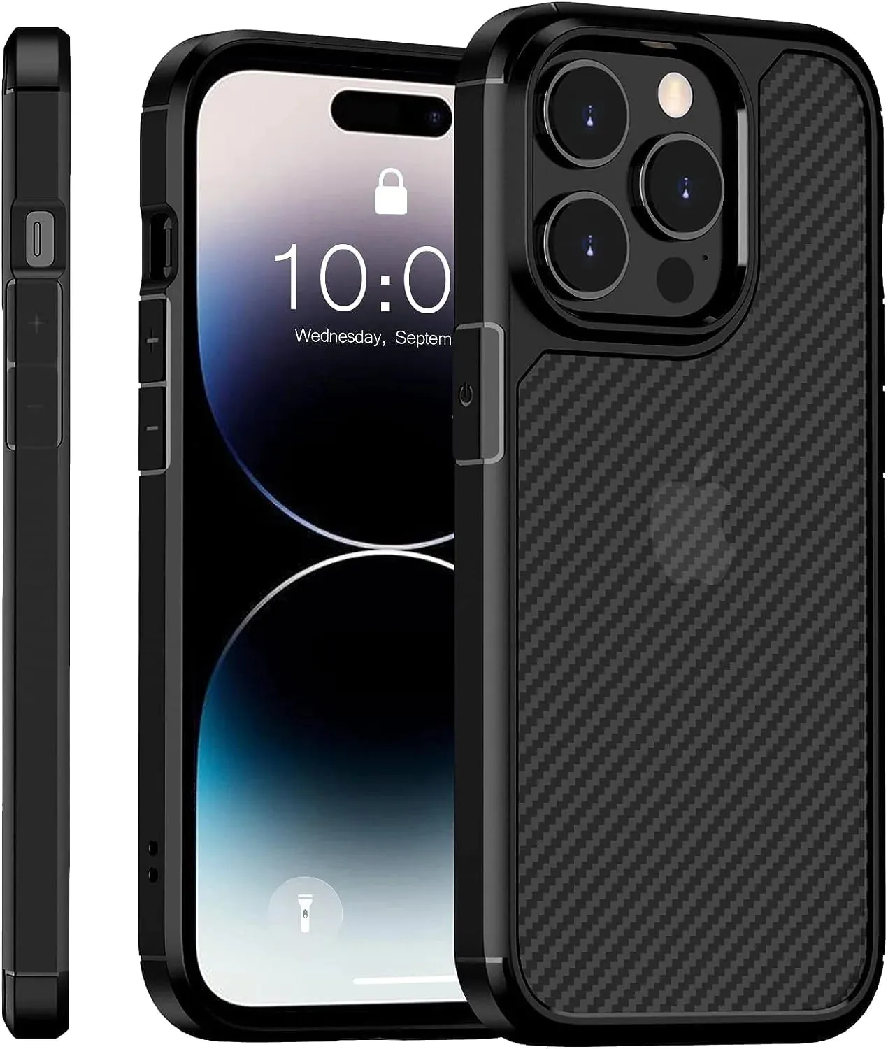 iPhone 15 Plus Carbon Fiber Texture Translucent Shockproof Case