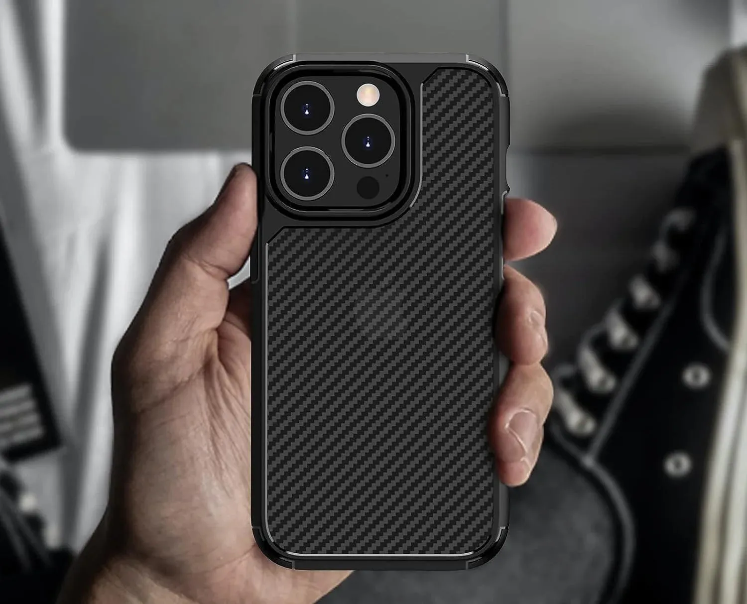 iPhone 15 Plus Carbon Fiber Texture Translucent Shockproof Case