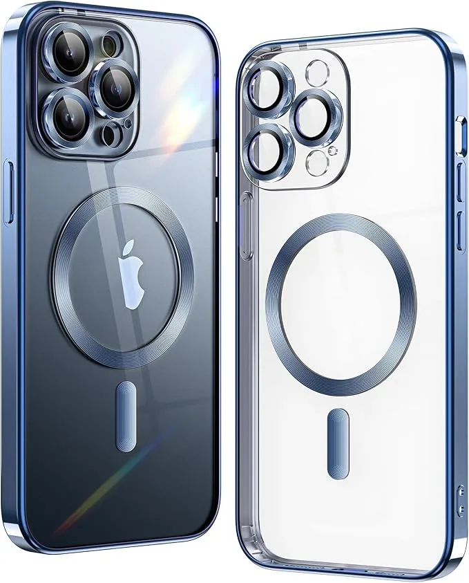 iPhone 16 Pro Max Blue Electro MagSafe Case With Camera Glass Protection