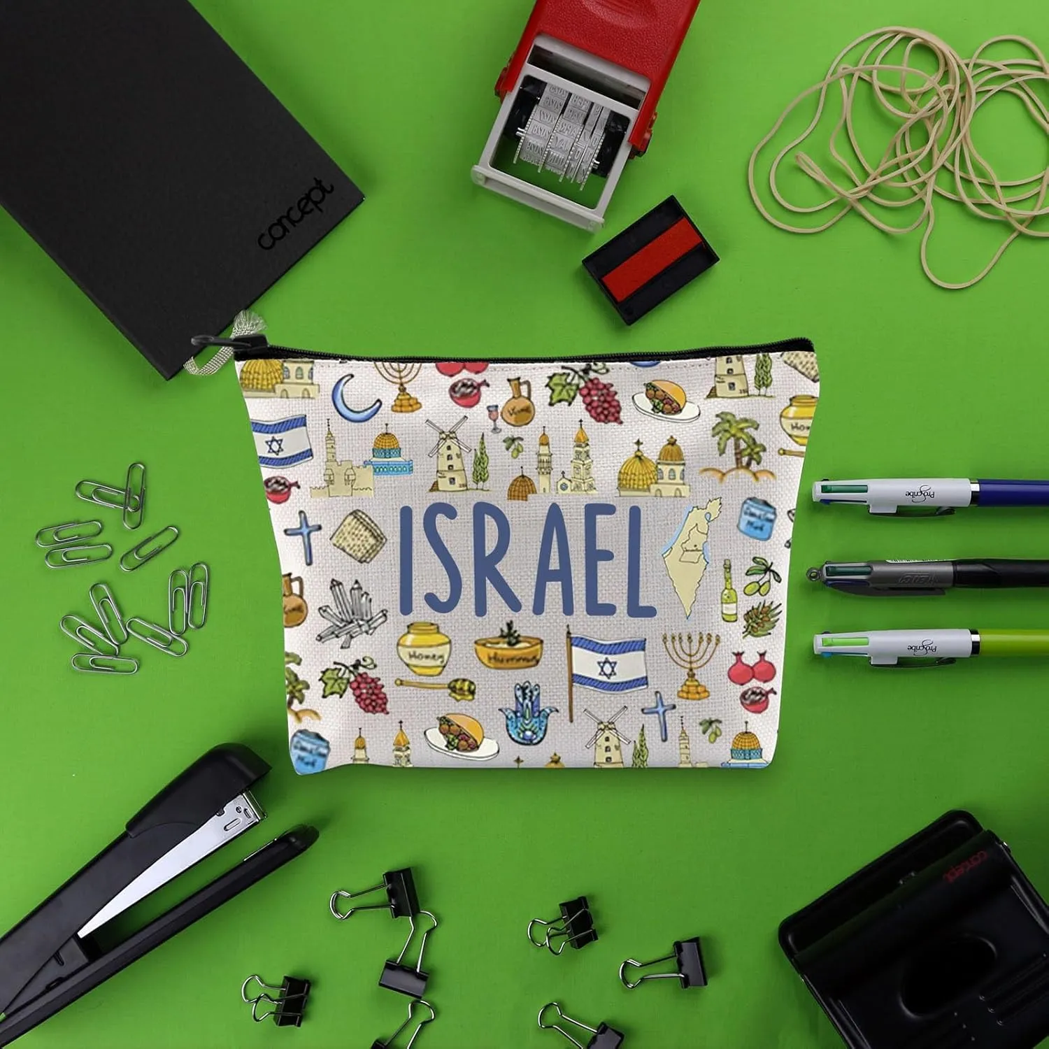 Israel Cosmetic Bag Israel Strong Bag Israel Doodles Heart Zipper Bag Pray for Israel Gift Jewish Israeli Defense Support Gift (canvas, ISRAEL Bag)