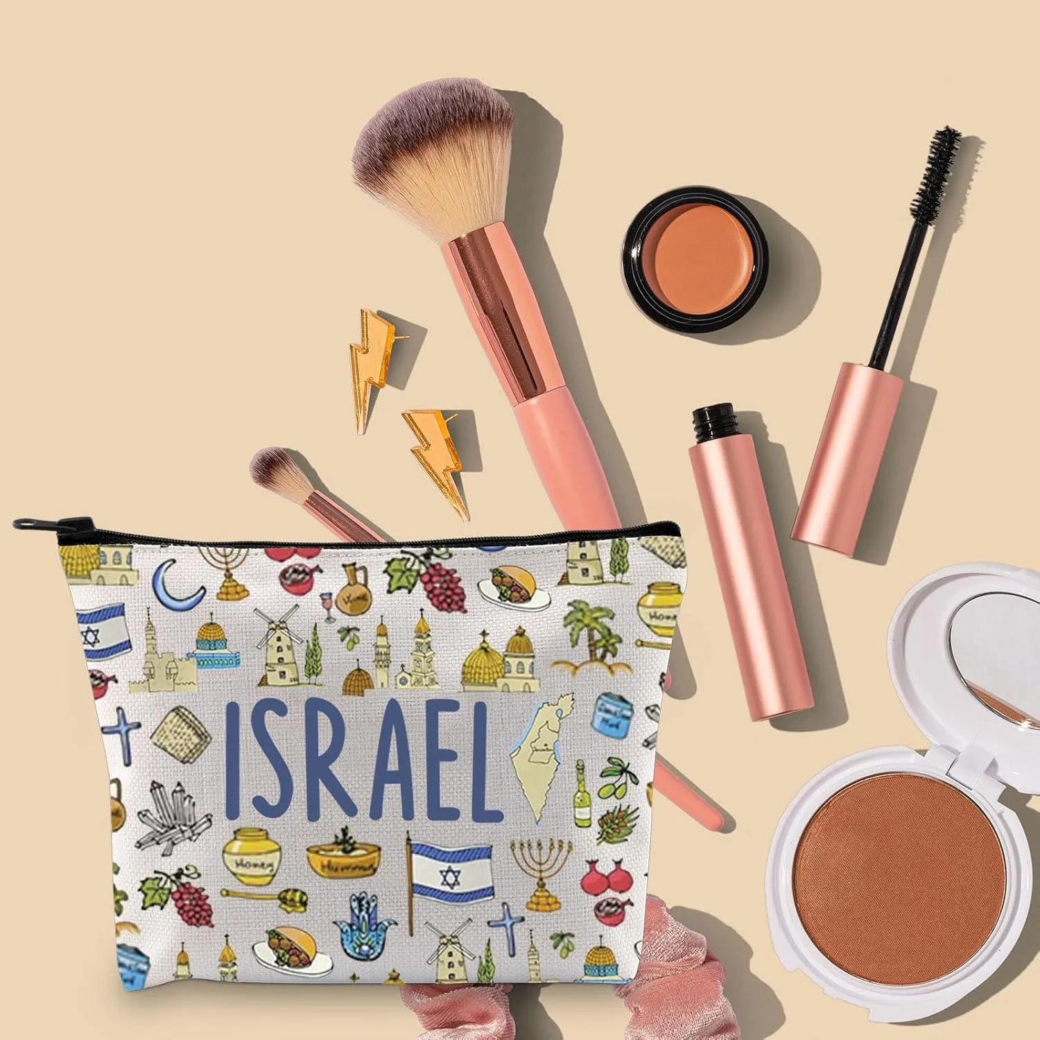 Israel Cosmetic Bag Israel Strong Bag Israel Doodles Heart Zipper Bag Pray for Israel Gift Jewish Israeli Defense Support Gift (canvas, ISRAEL Bag)