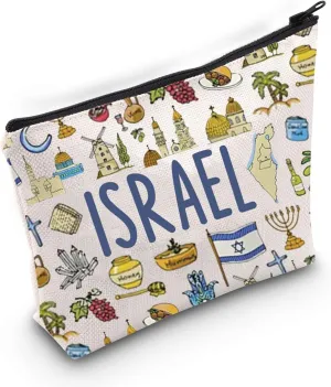 Israel Cosmetic Bag Israel Strong Bag Israel Doodles Heart Zipper Bag Pray for Israel Gift Jewish Israeli Defense Support Gift (canvas, ISRAEL Bag)