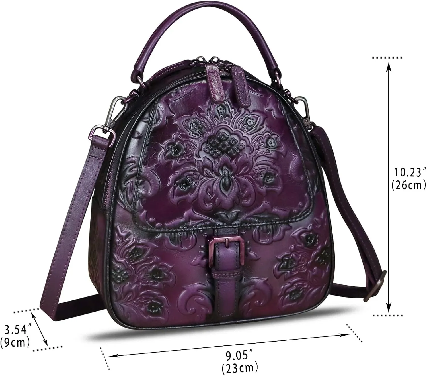 IVTG Genuine Leather Backpack for Women Crossbody Shoulder Bag Vintage Rucksack Fashion Knapsack Purse Daypack Bag (Purple)