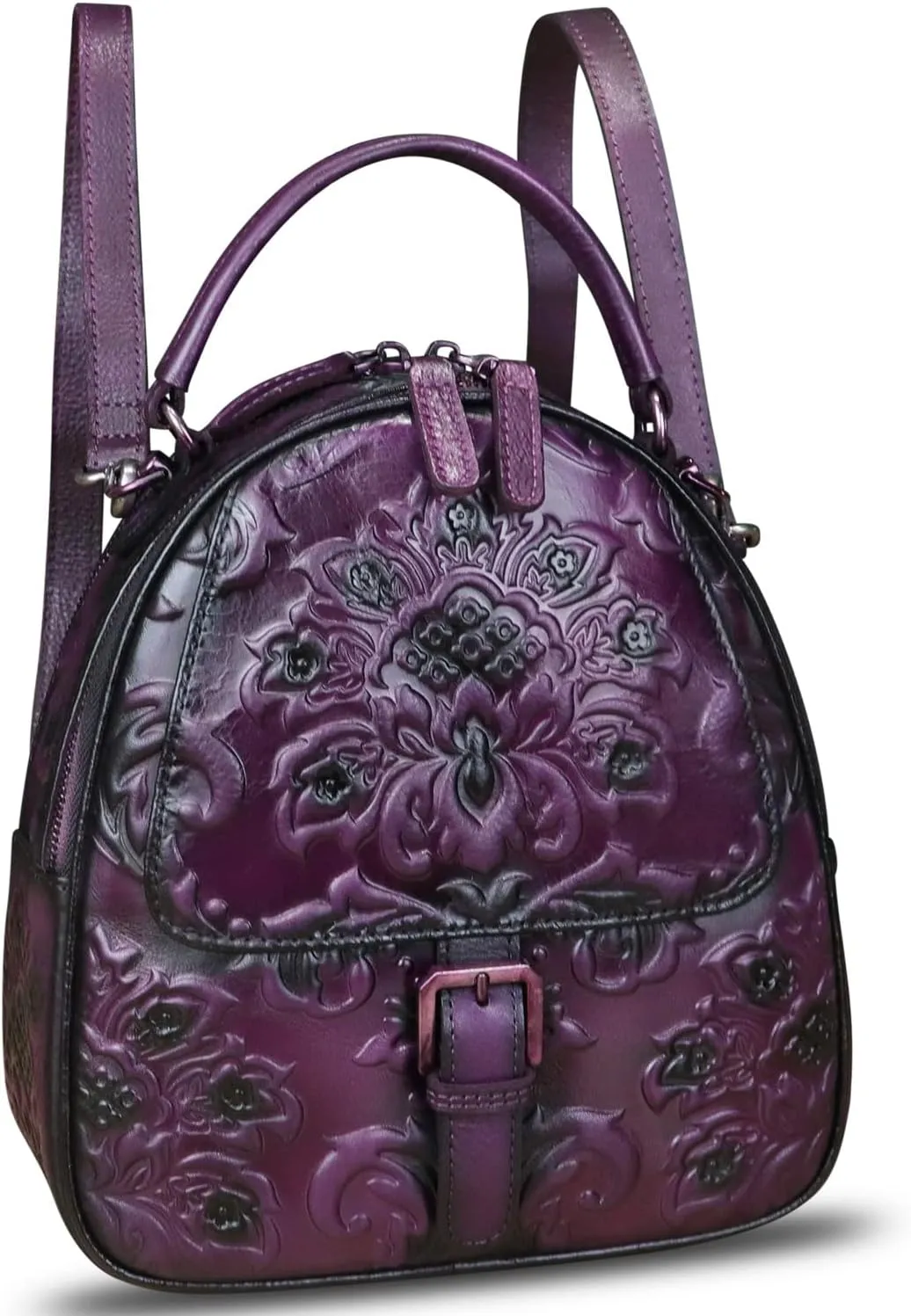 IVTG Genuine Leather Backpack for Women Crossbody Shoulder Bag Vintage Rucksack Fashion Knapsack Purse Daypack Bag (Purple)