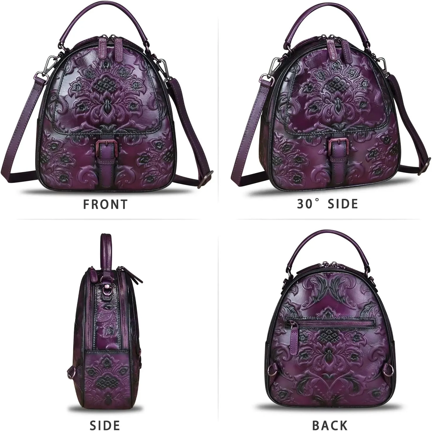 IVTG Genuine Leather Backpack for Women Crossbody Shoulder Bag Vintage Rucksack Fashion Knapsack Purse Daypack Bag (Purple)