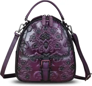 IVTG Genuine Leather Backpack for Women Crossbody Shoulder Bag Vintage Rucksack Fashion Knapsack Purse Daypack Bag (Purple)