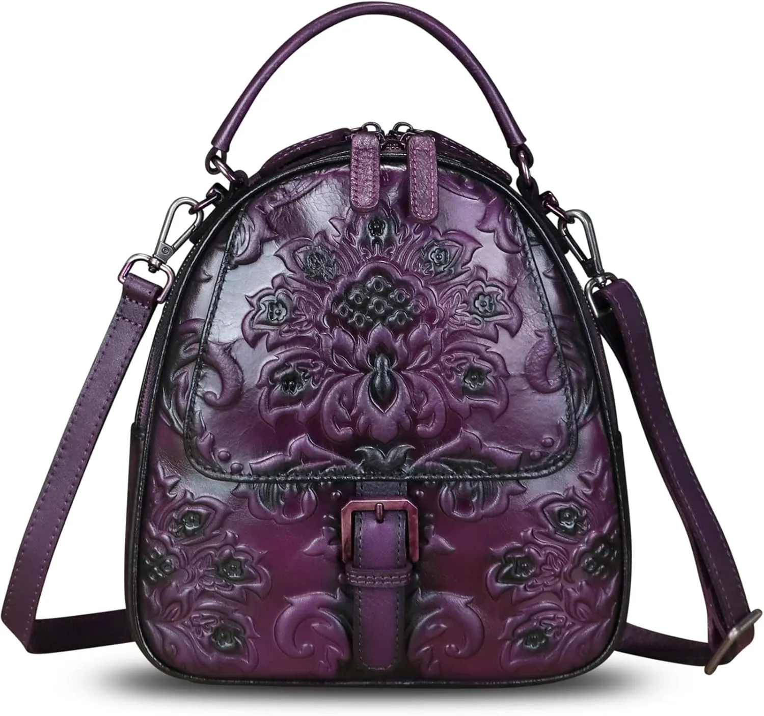 IVTG Genuine Leather Backpack for Women Crossbody Shoulder Bag Vintage Rucksack Fashion Knapsack Purse Daypack Bag (Purple)