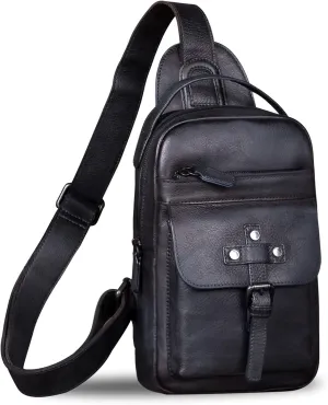 IVTG Genuine Leather Sling Bag Chest Shoulder Fanny Bag Hiking Backpack Vintage Handmade Crossbody Daypack