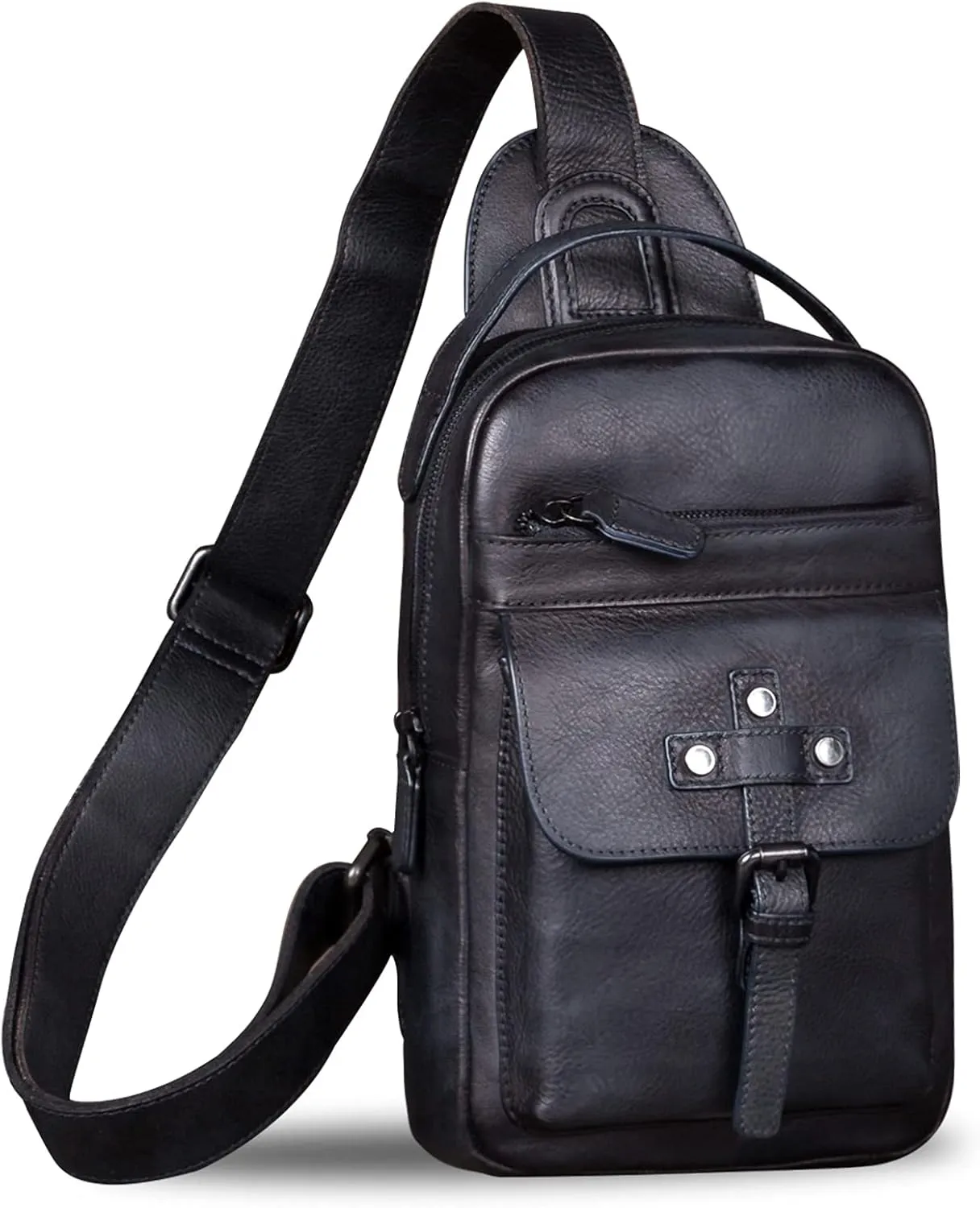 IVTG Genuine Leather Sling Bag Chest Shoulder Fanny Bag Hiking Backpack Vintage Handmade Crossbody Daypack