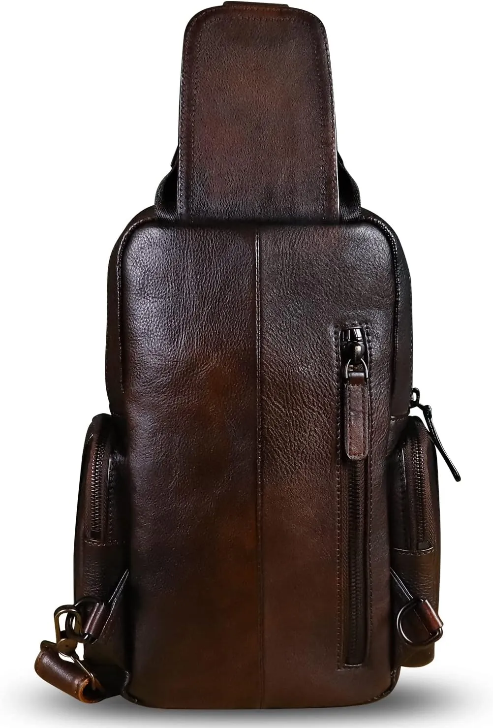 IVTG Genuine Leather Sling Bag Crossbody Casual Hiking Daypack Vintage Handmade Chest Bag Shoulder Backpack Motorcycle Pack (Coffee)