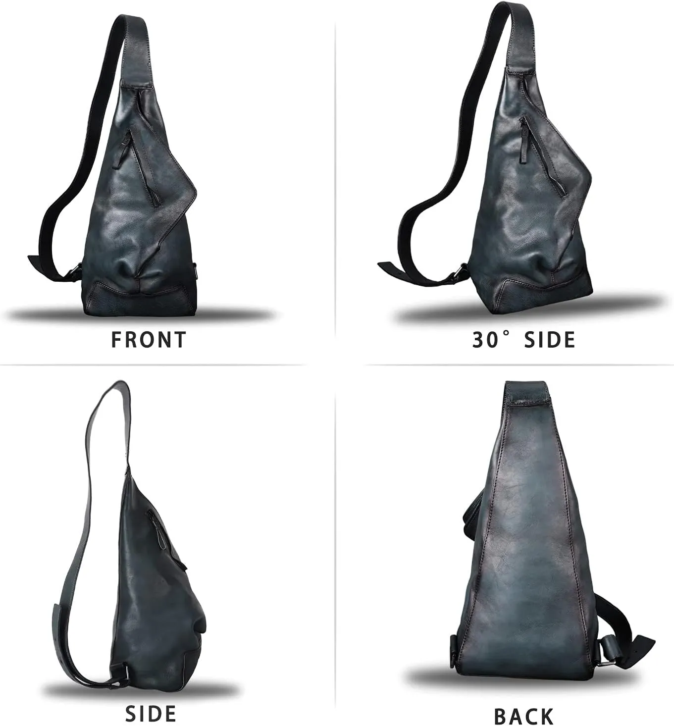 IVTG Genuine Leather Sling Bag Crossbody Casual Hiking Daypack Vintage Handmade Shoulder Backpack Motorcycle Chest Bags (Darkgrey)