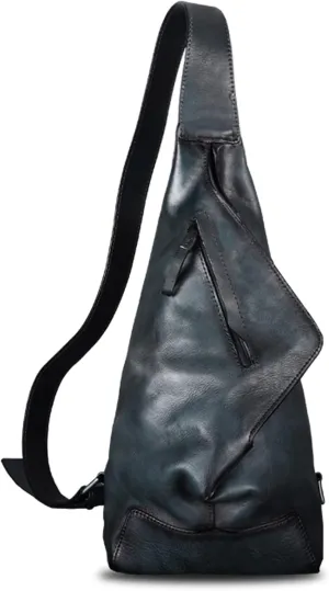IVTG Genuine Leather Sling Bag Crossbody Casual Hiking Daypack Vintage Handmade Shoulder Backpack Motorcycle Chest Bags (Darkgrey)