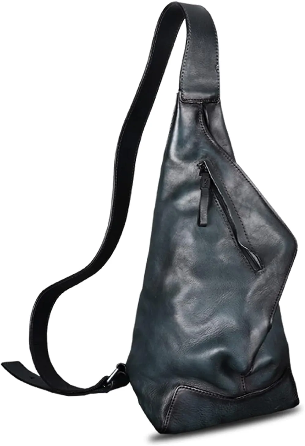 IVTG Genuine Leather Sling Bag Crossbody Casual Hiking Daypack Vintage Handmade Shoulder Backpack Motorcycle Chest Bags (Darkgrey)