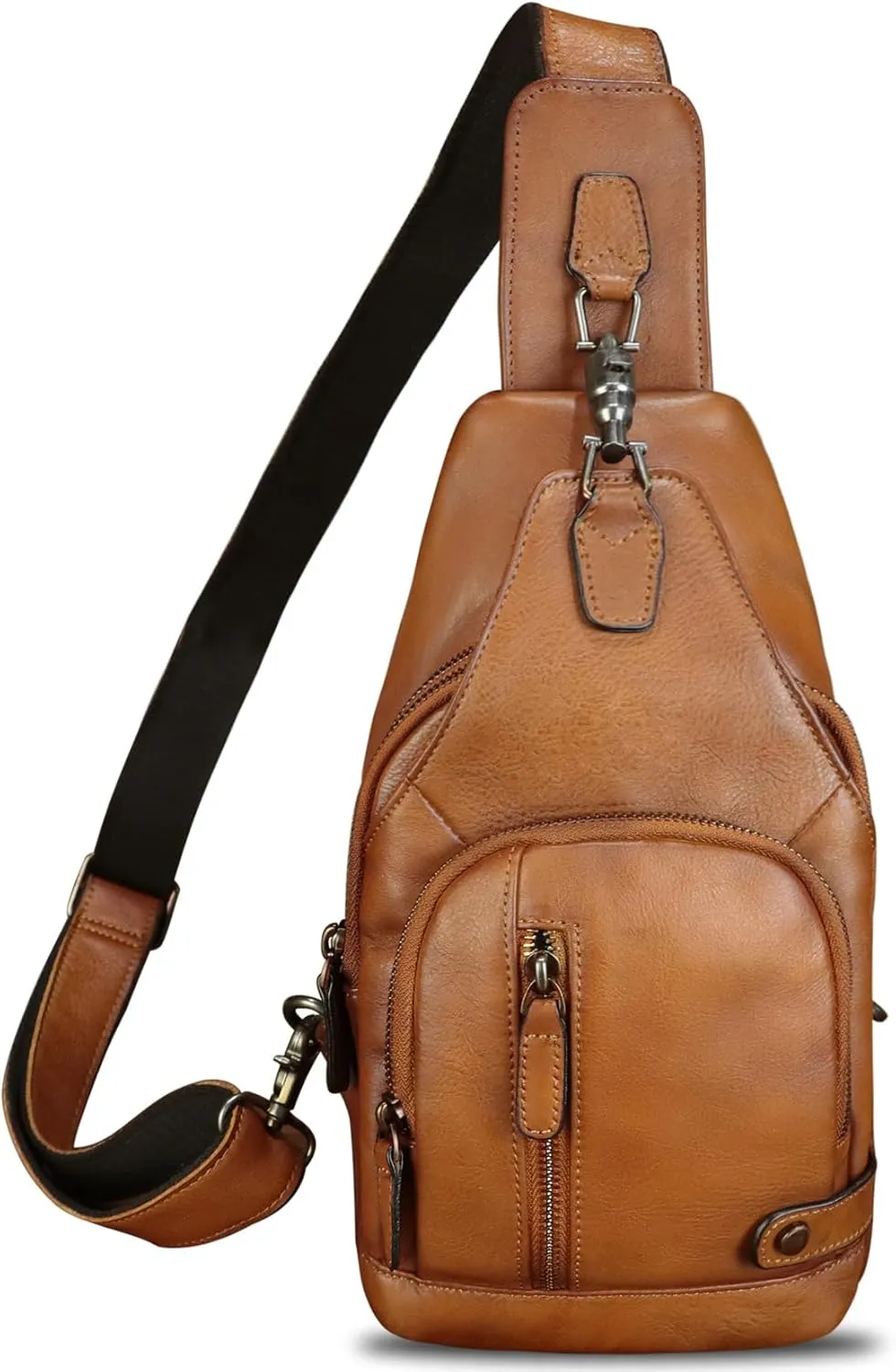 IVTG Genuine Leather Sling Bag Vintage Crossbody Shoulder Bag Handmade Casual Backpack Fanny Purse Chest Bag (Brown)