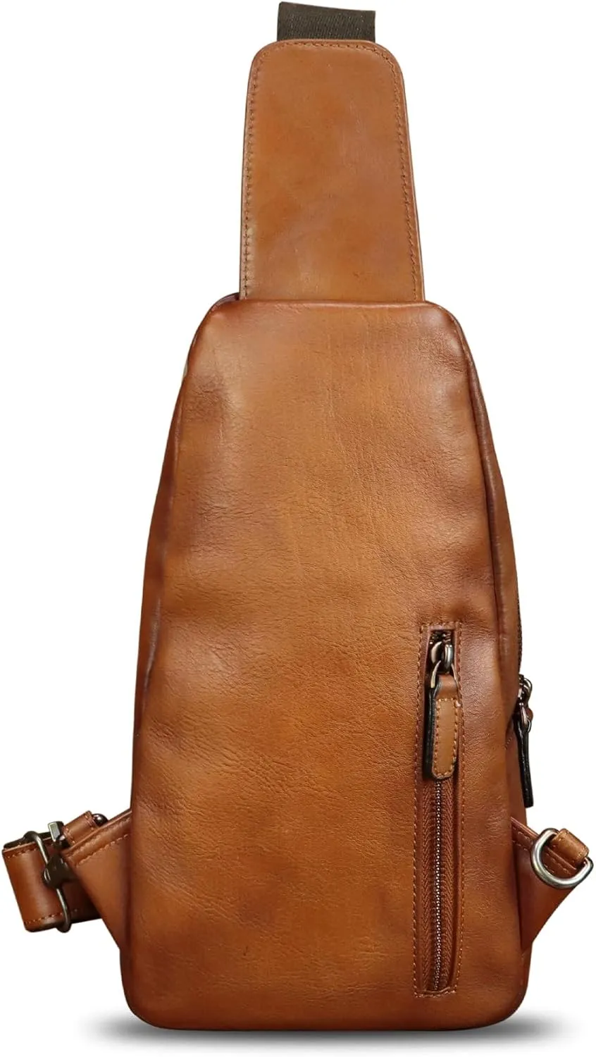 IVTG Genuine Leather Sling Bag Vintage Crossbody Shoulder Bag Handmade Casual Backpack Fanny Purse Chest Bag (Brown)