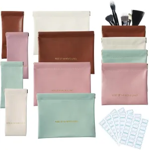 JINGIHE 12Pcs Pocket Cosmetic Bag, 3 Size Small Makeup Bag Squeeze Top for Purse, Portable No Zipper Self-Closing Purses Organizer for Coin, Lipstick, Jewelry, Sunglasses Cosmetic Accessories