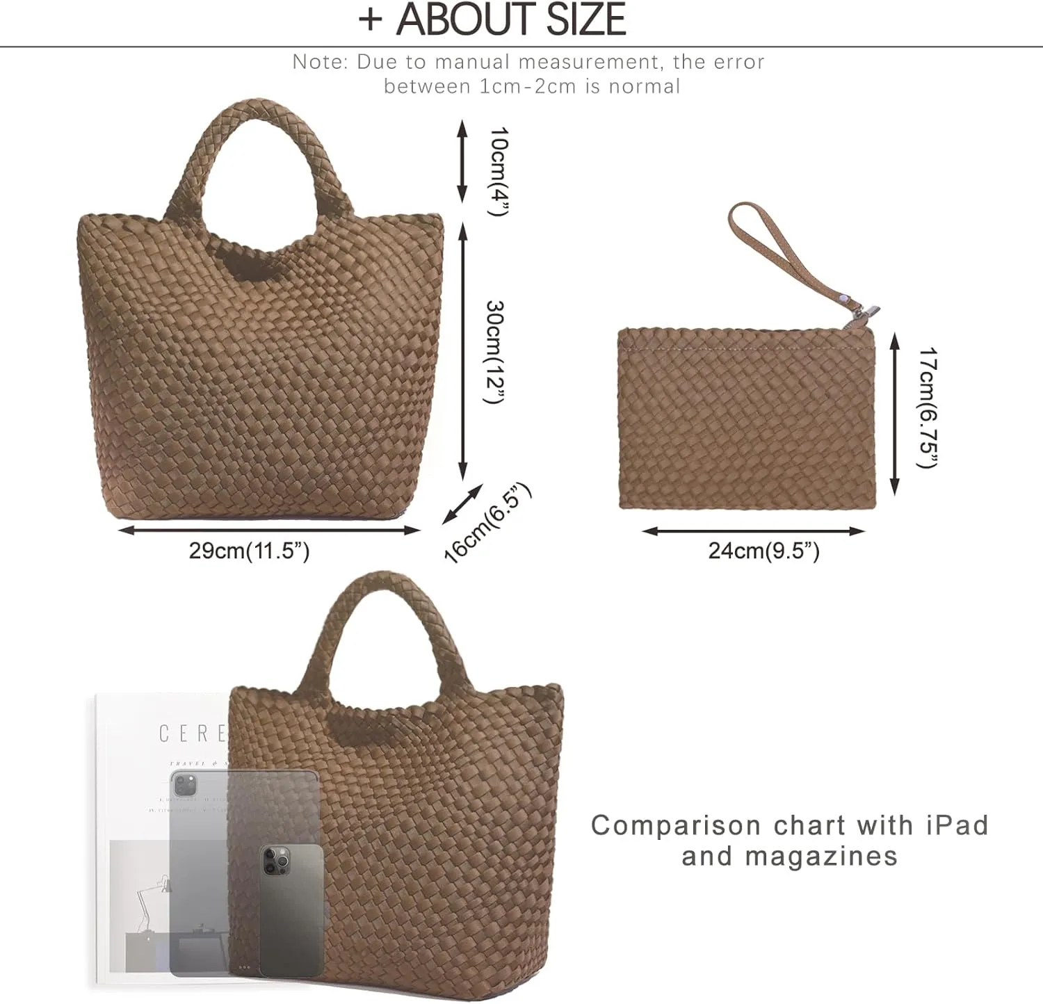 JINMANXUE Woven Hobo Bag For Women Neoprene Tote Bag Large Capacity Handbag Patchwork Handmade Casual Shoulder Bags