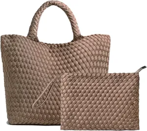 JINMANXUE Woven Hobo Bag For Women Neoprene Tote Bag Large Capacity Handbag Patchwork Handmade Casual Shoulder Bags