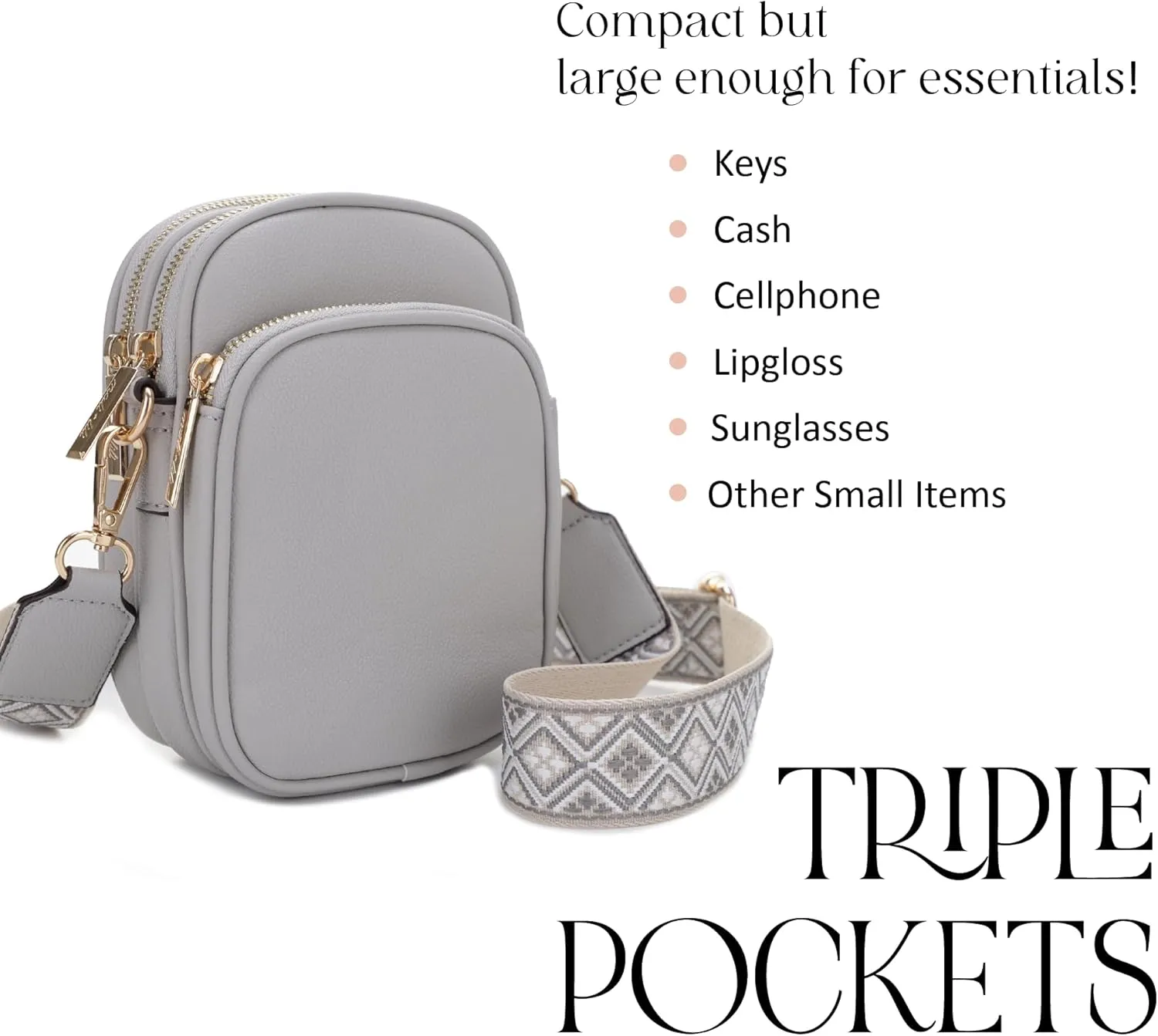 Josie Triple Zip Crossbody Bag