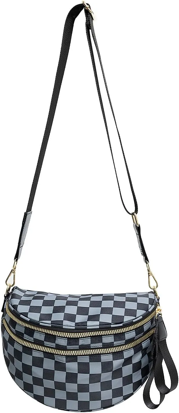 JQWSVE Checkered Crossbody Bag Bum Bag for Women Checkered Purse Plus Size Crossbody Bags Black and White Purse Out Going Bag