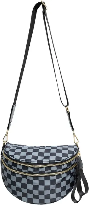 JQWSVE Checkered Crossbody Bag Bum Bag for Women Checkered Purse Plus Size Crossbody Bags Black and White Purse Out Going Bag