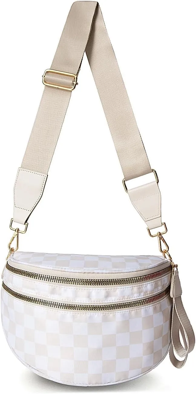 JQWSVE Checkered Crossbody Bag Bum Bag for Women Checkered Purse Plus Size Crossbody Bags Black and White Purse Out Going Bag
