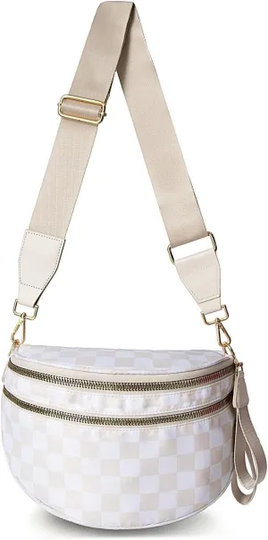 JQWSVE Checkered Crossbody Bag Bum Bag for Women Checkered Purse Plus Size Crossbody Bags Black and White Purse Out Going Bag