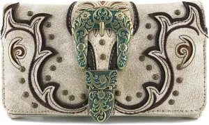 Justin West Patina Girl Western Bronze Floral Buckle Conceal Carry Handbag Purse Tote and Strap Wallet