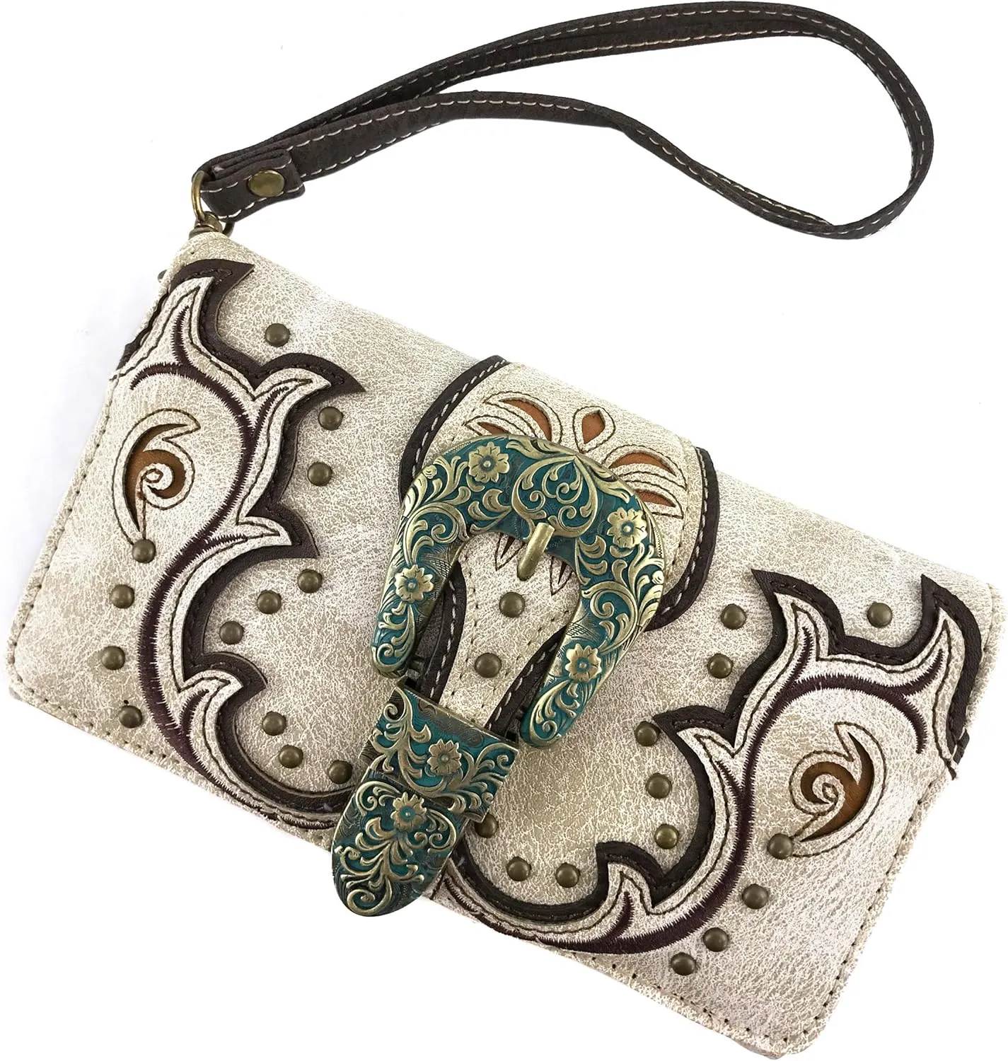 Justin West Patina Girl Western Bronze Floral Buckle Conceal Carry Handbag Purse Tote and Strap Wallet