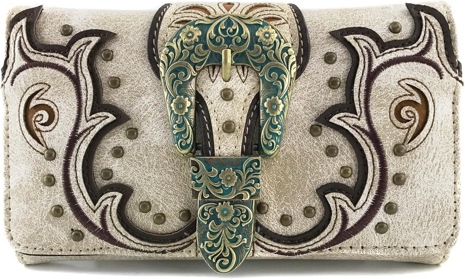 Justin West Patina Girl Western Bronze Floral Buckle Conceal Carry Handbag Purse Tote and Strap Wallet