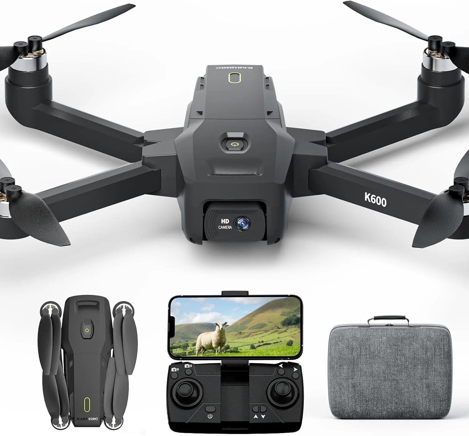 K600 Drone with 2 Camera 1080P for Adults,90°Adjust Lens Upgrade Brushless Drones with Auto Hold,APP VR FPV Professional Drone with 1800mah Modular Battery for long time,Gesture Control,Carrying Case