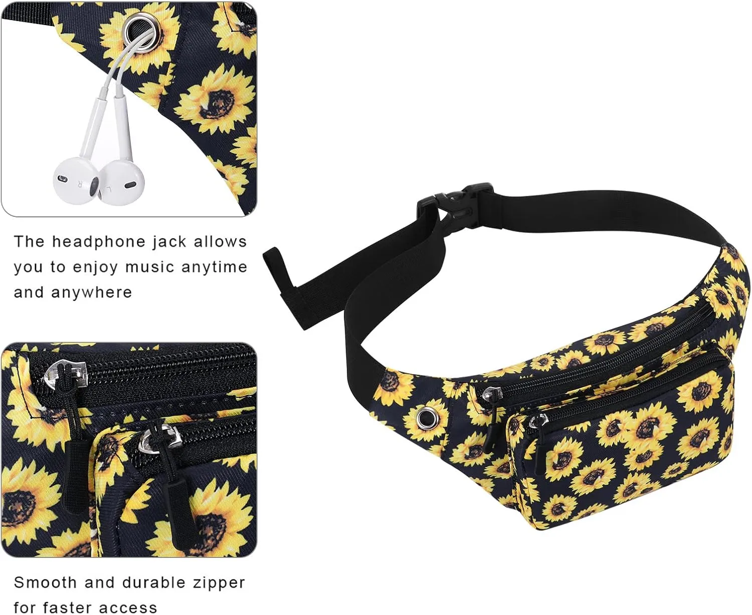 KAMO Fanny Pack, Waist Bag Sling Backpack Water Resistant Durable Polyester Small Waist Bag