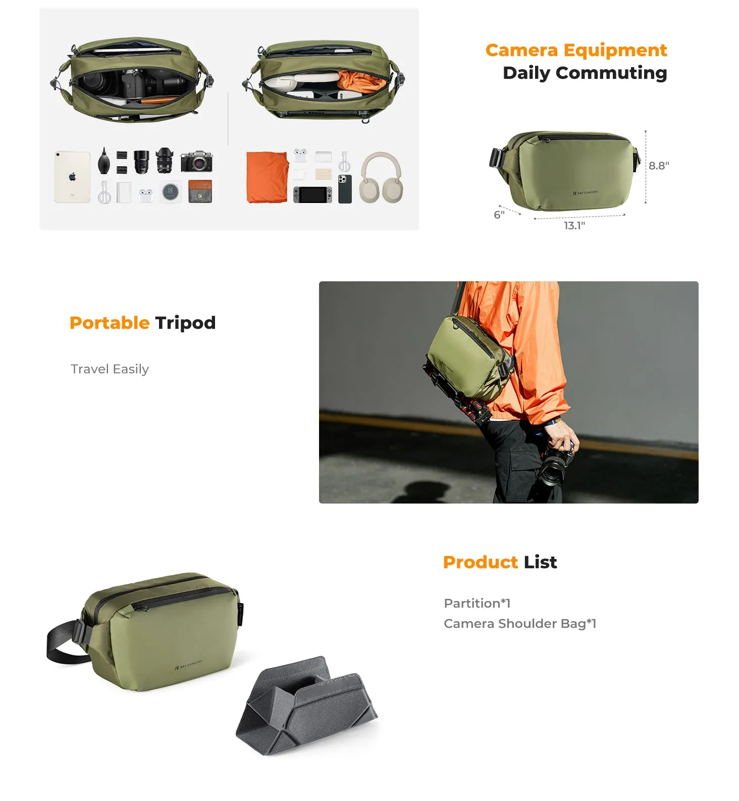 K&F Concept Alpha Sling Camera Bag 10L (Green)