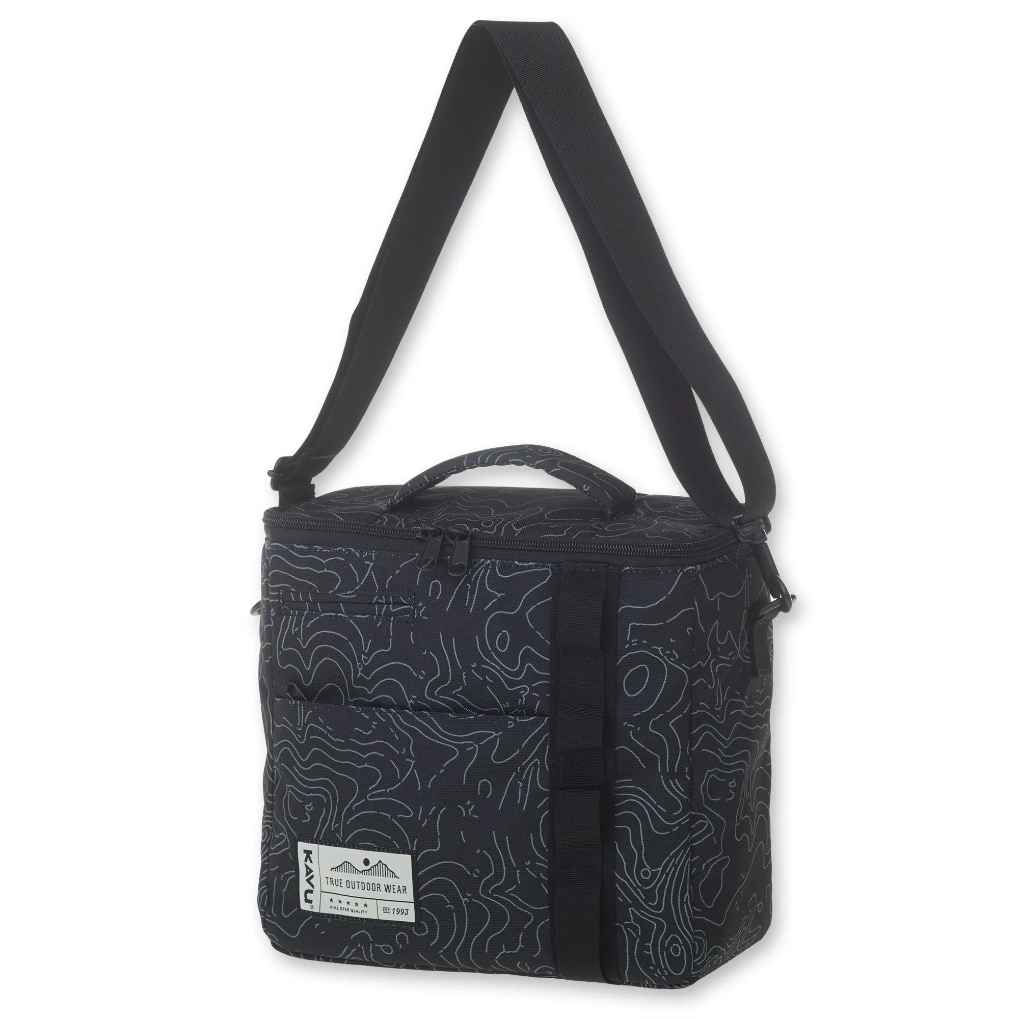 KAVU Snack Sack Black Topo Printed Cross Body Zip Closure Insulated Cooler Bag