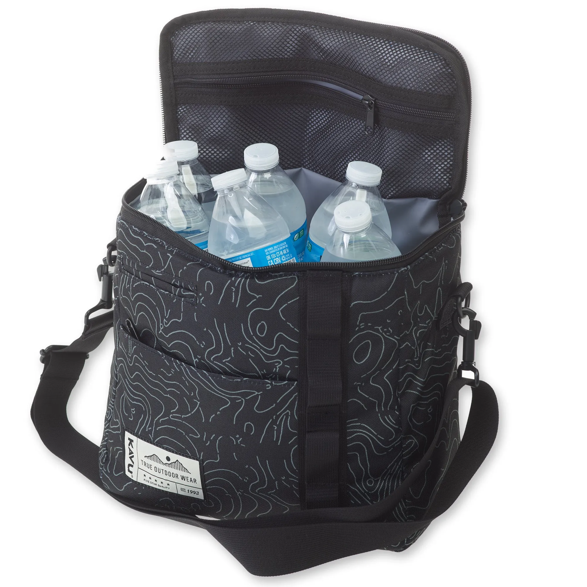 KAVU Snack Sack Black Topo Printed Cross Body Zip Closure Insulated Cooler Bag