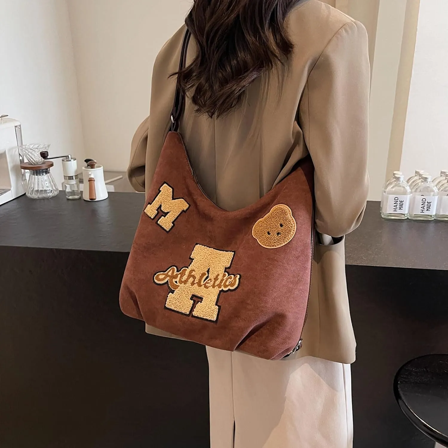 Kawaii Plaid Woolen Backpack Cute Crossbody Bag Casual Messenger Bag Chic Shoulder Bag Purse Travel Daypacks