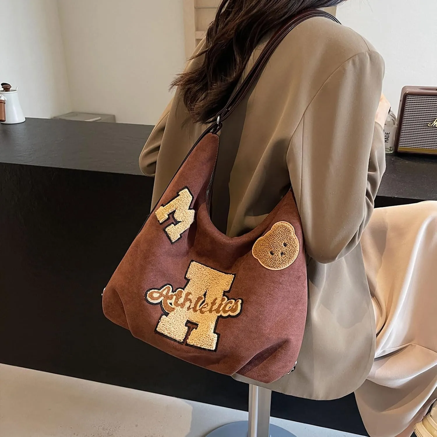 Kawaii Plaid Woolen Backpack Cute Crossbody Bag Casual Messenger Bag Chic Shoulder Bag Purse Travel Daypacks