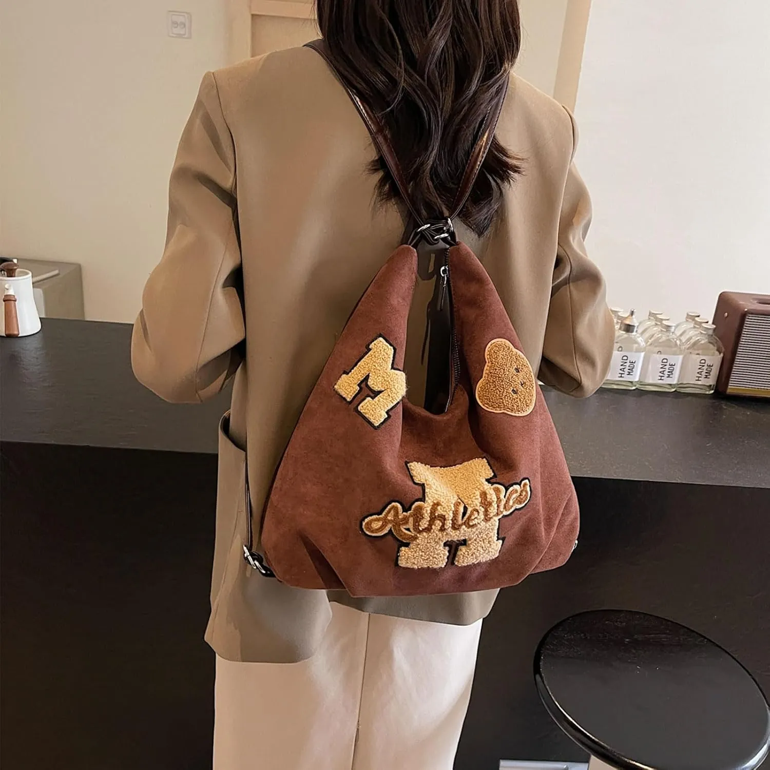 Kawaii Plaid Woolen Backpack Cute Crossbody Bag Casual Messenger Bag Chic Shoulder Bag Purse Travel Daypacks
