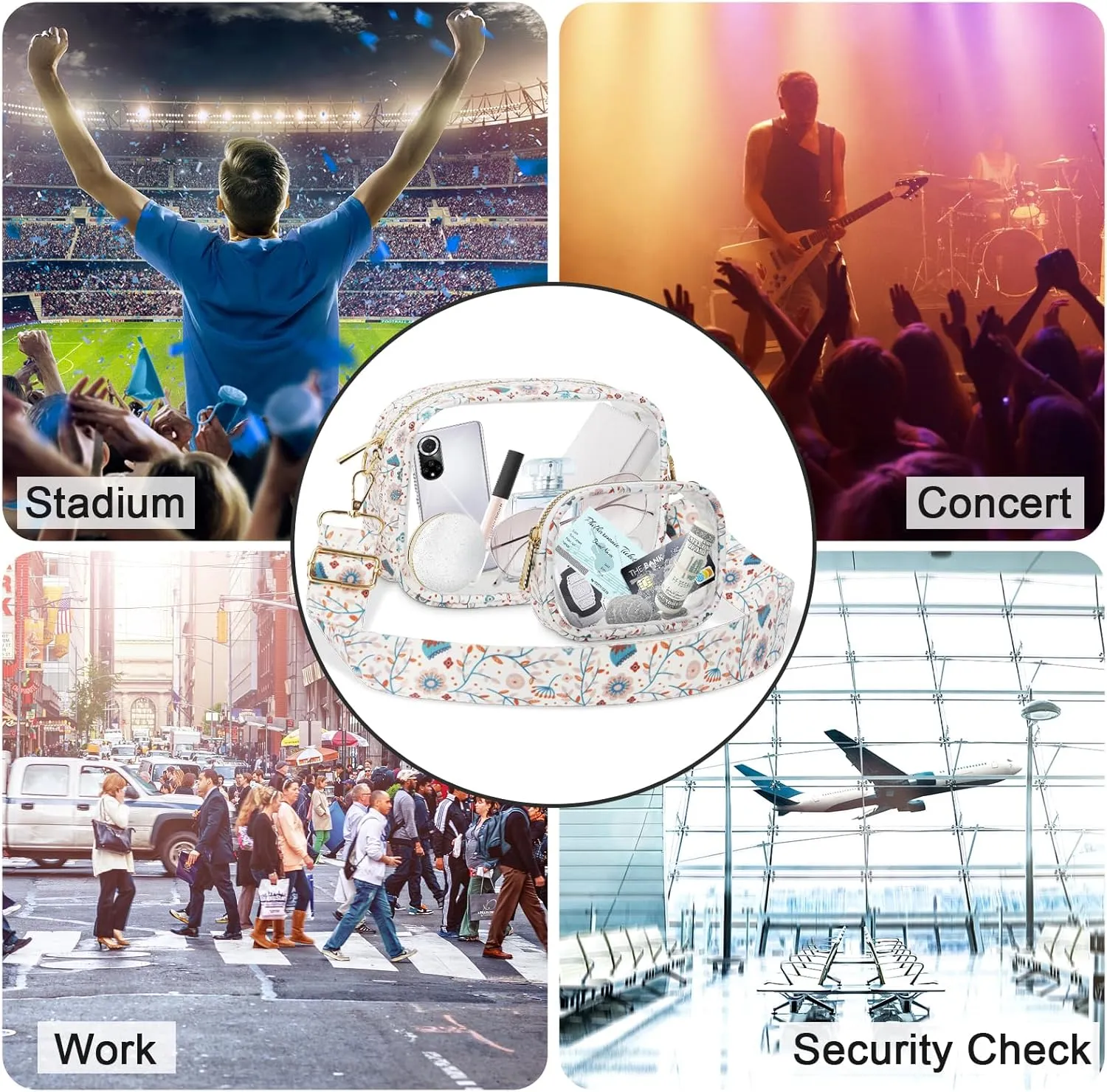 KETIEE Clear Crossbody Bag, Stadium Approved Clear Purse Bag for Concerts Sports Events Festivals
