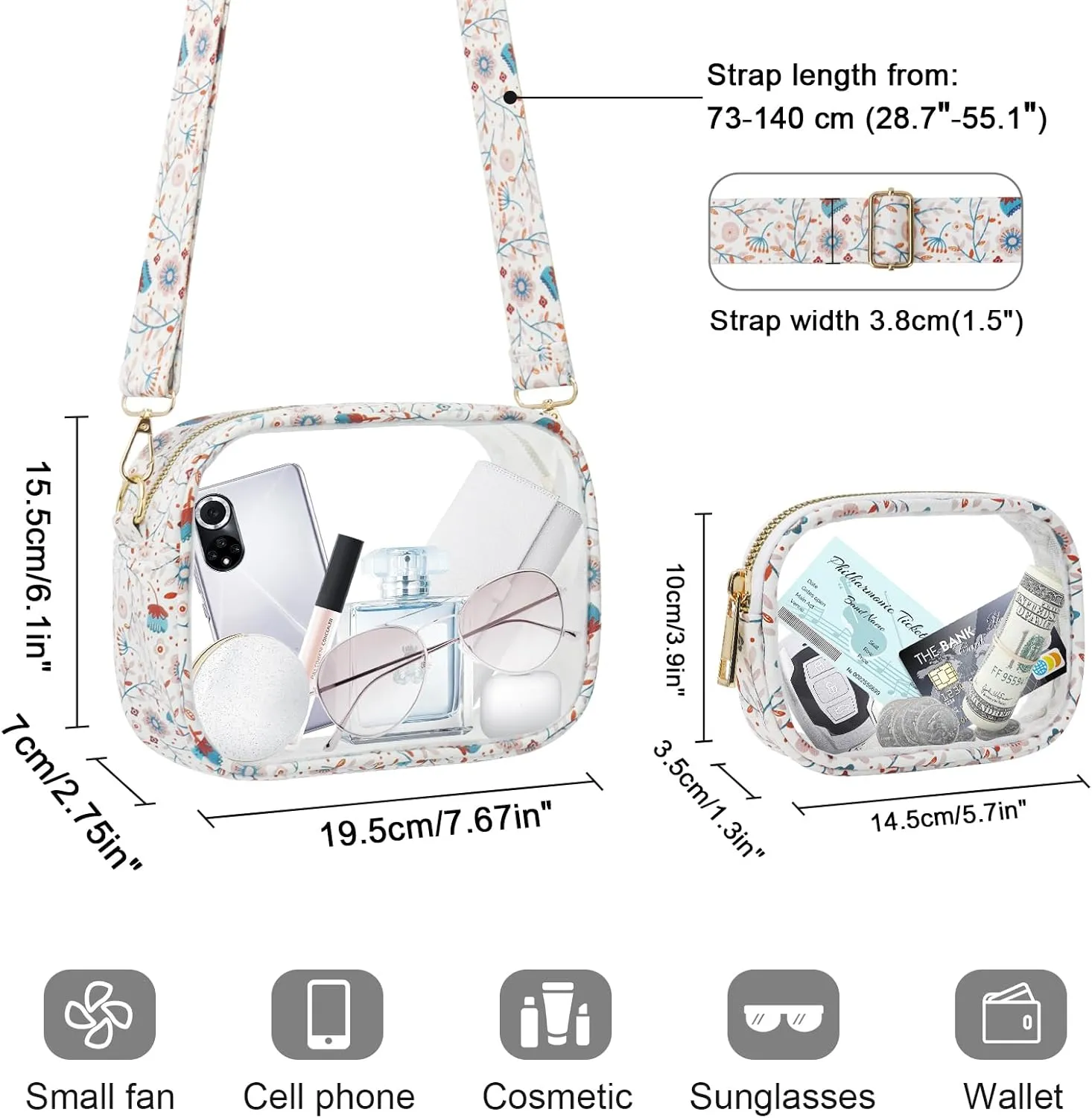 KETIEE Clear Crossbody Bag, Stadium Approved Clear Purse Bag for Concerts Sports Events Festivals