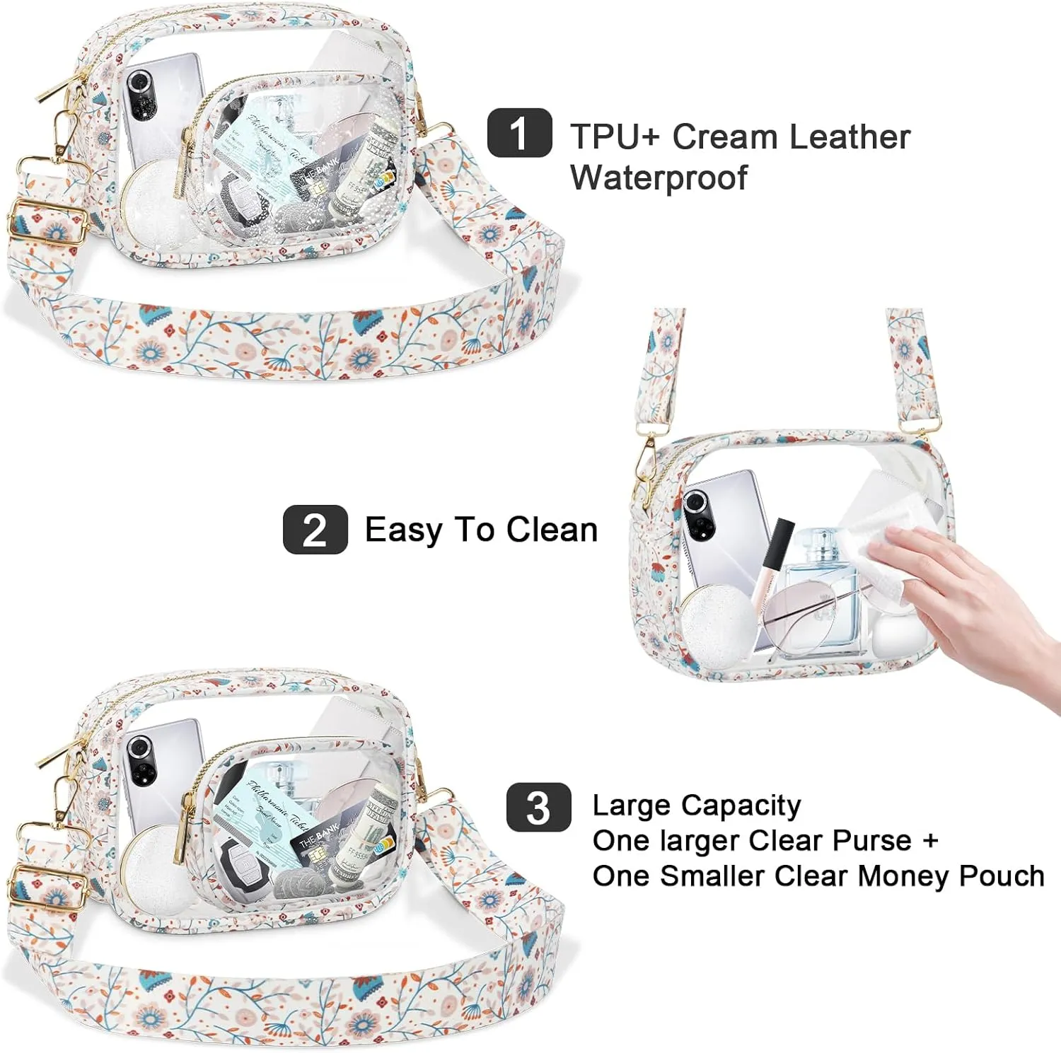 KETIEE Clear Crossbody Bag, Stadium Approved Clear Purse Bag for Concerts Sports Events Festivals