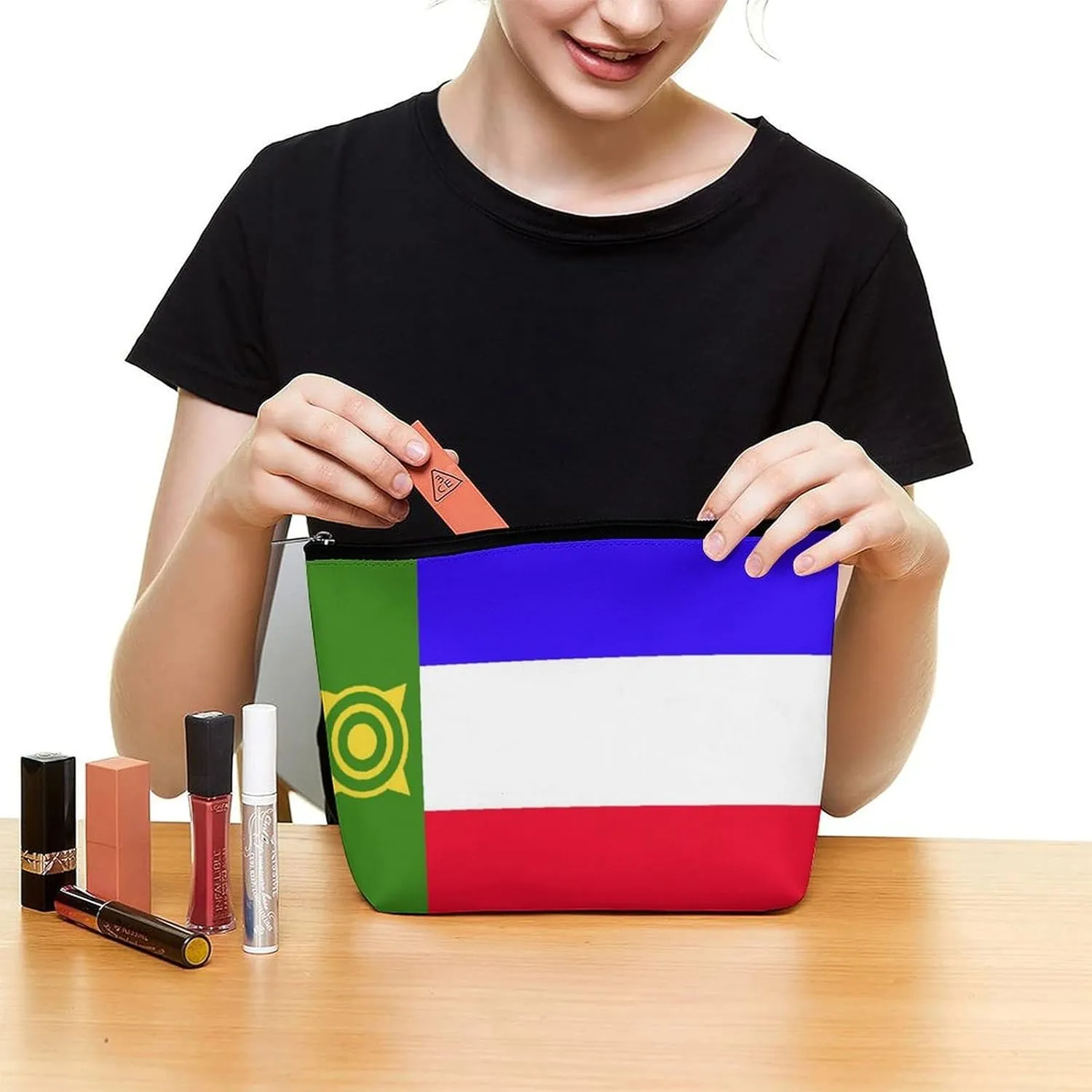 Khakassia Flag Travel-Friendly Cosmetic Bag Zipper Makeup Organizer Pouch for Women