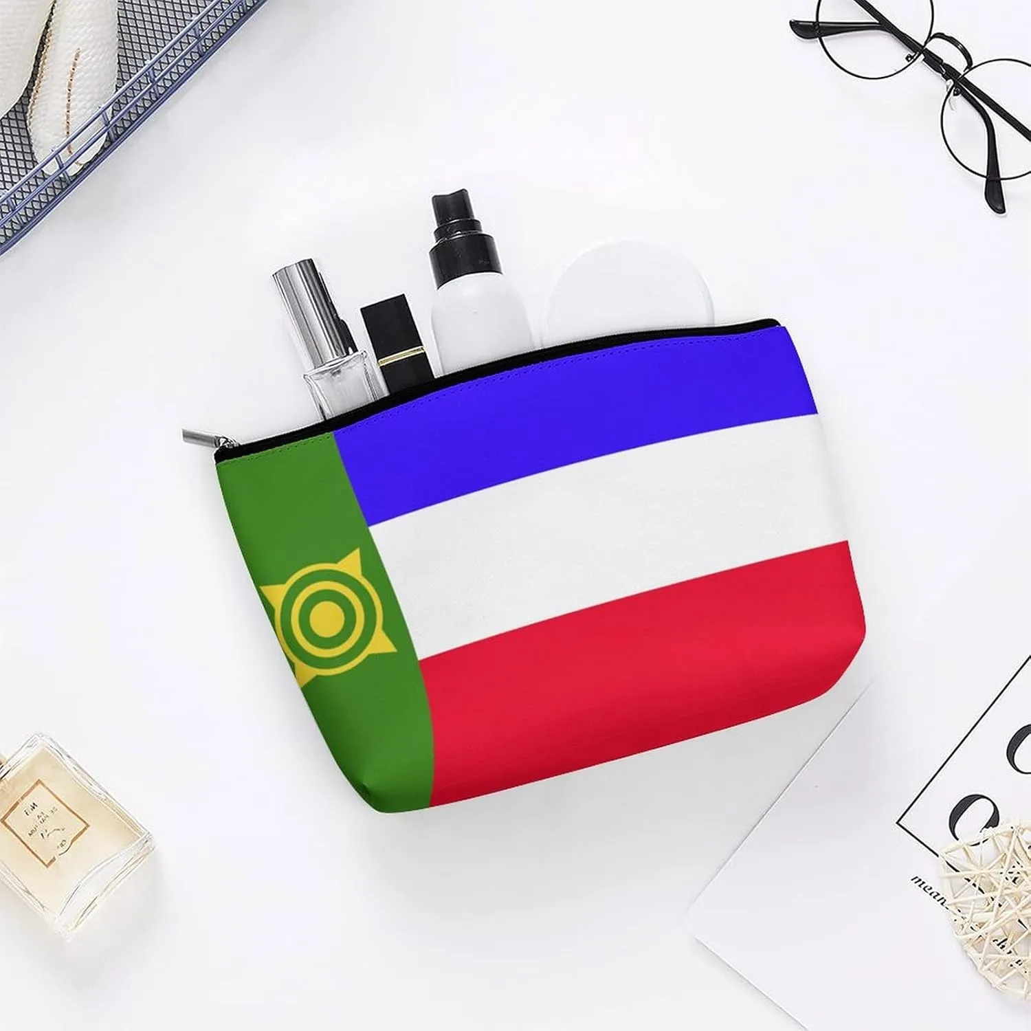 Khakassia Flag Travel-Friendly Cosmetic Bag Zipper Makeup Organizer Pouch for Women